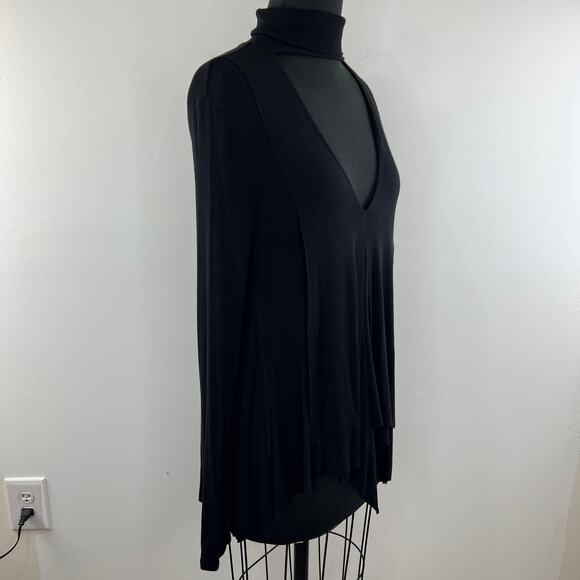 Free People Black Long Sleeve Cut-Out Neckline Uptown Turtleneck Size XS - Picture 5 of 10
